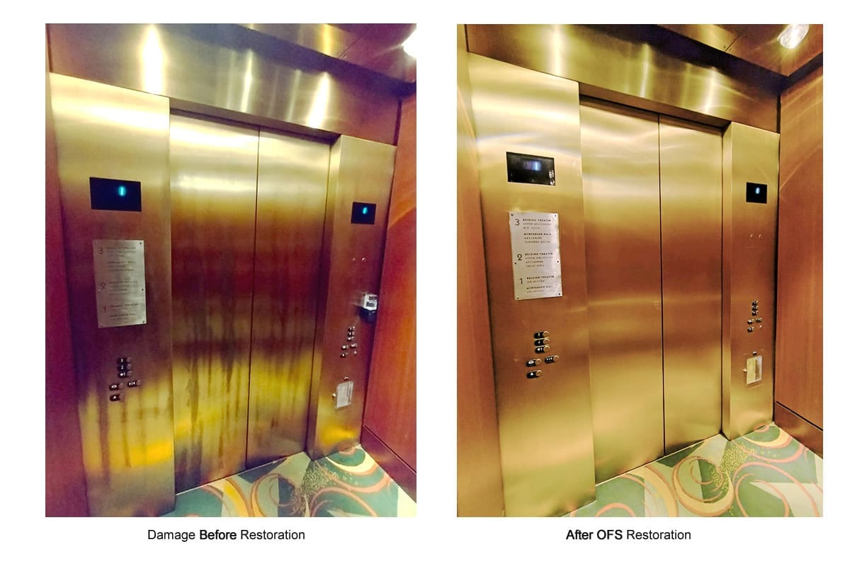 Featured image for “Before Replacing Tarnished Elevators Consider Refinishing: OFS Restores Brass and Stainless-Steel Elevators to Look Like New”